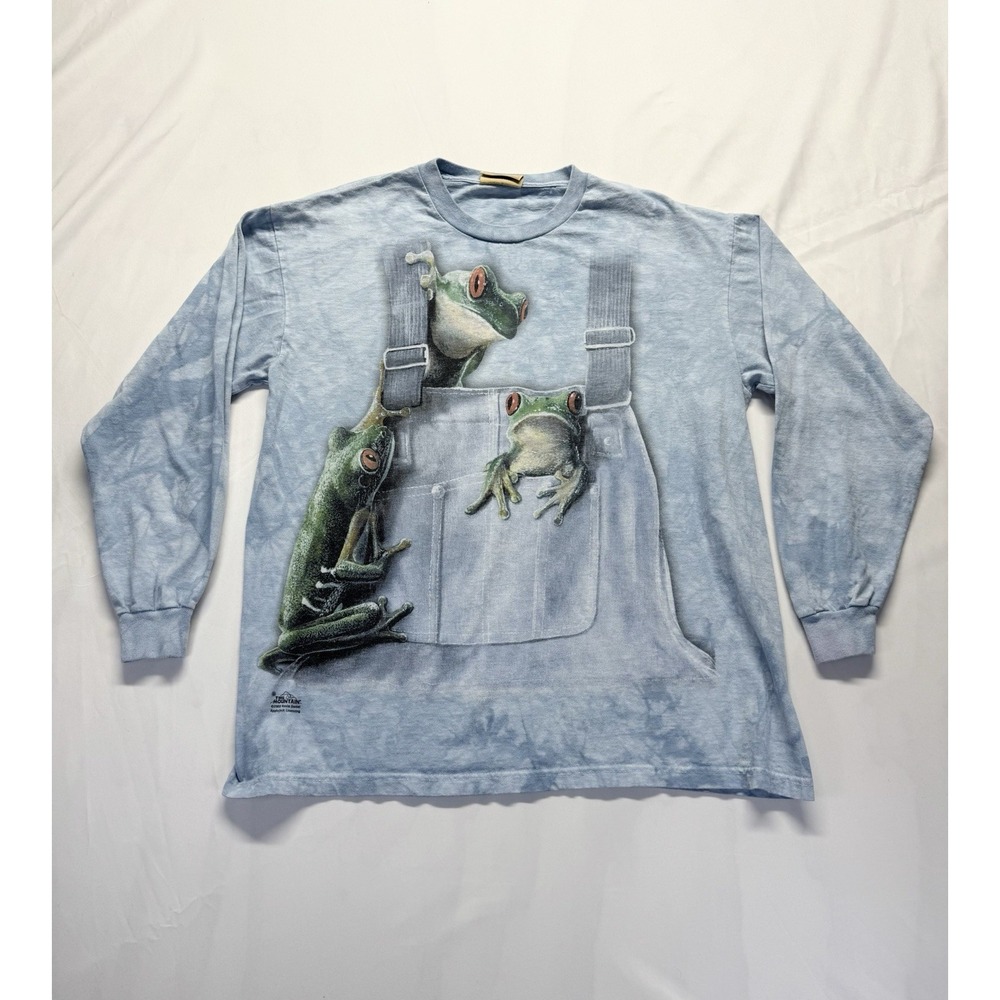 Vintage The Mountain Frog Overalls Long Sleeve Shirt Blue tie dye adult LARGE